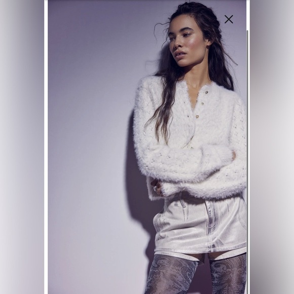 NEW FREE PEOPLE - Galivanting Metallic Denim Skort - Picture 7 of 13